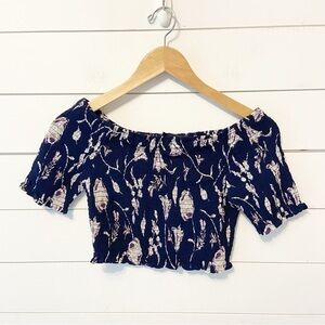 Angie | Women’s Smocked Floral Bohemian Peasant Crop Top Size S/M